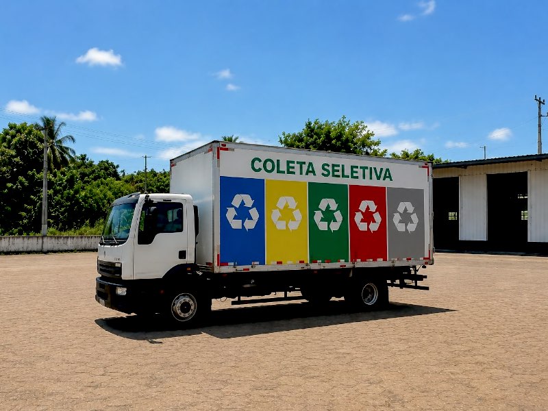 Caminhão de coleta seletiva com identificação dos cinco tipos de resíduo